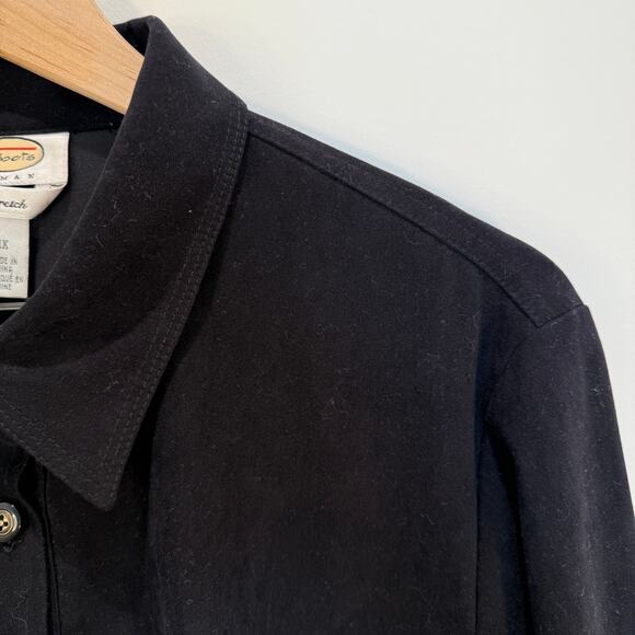 Talbots Woman Stretch Black Button Down Blouse 1X Plus Size Workwear - Picture 7 of 11